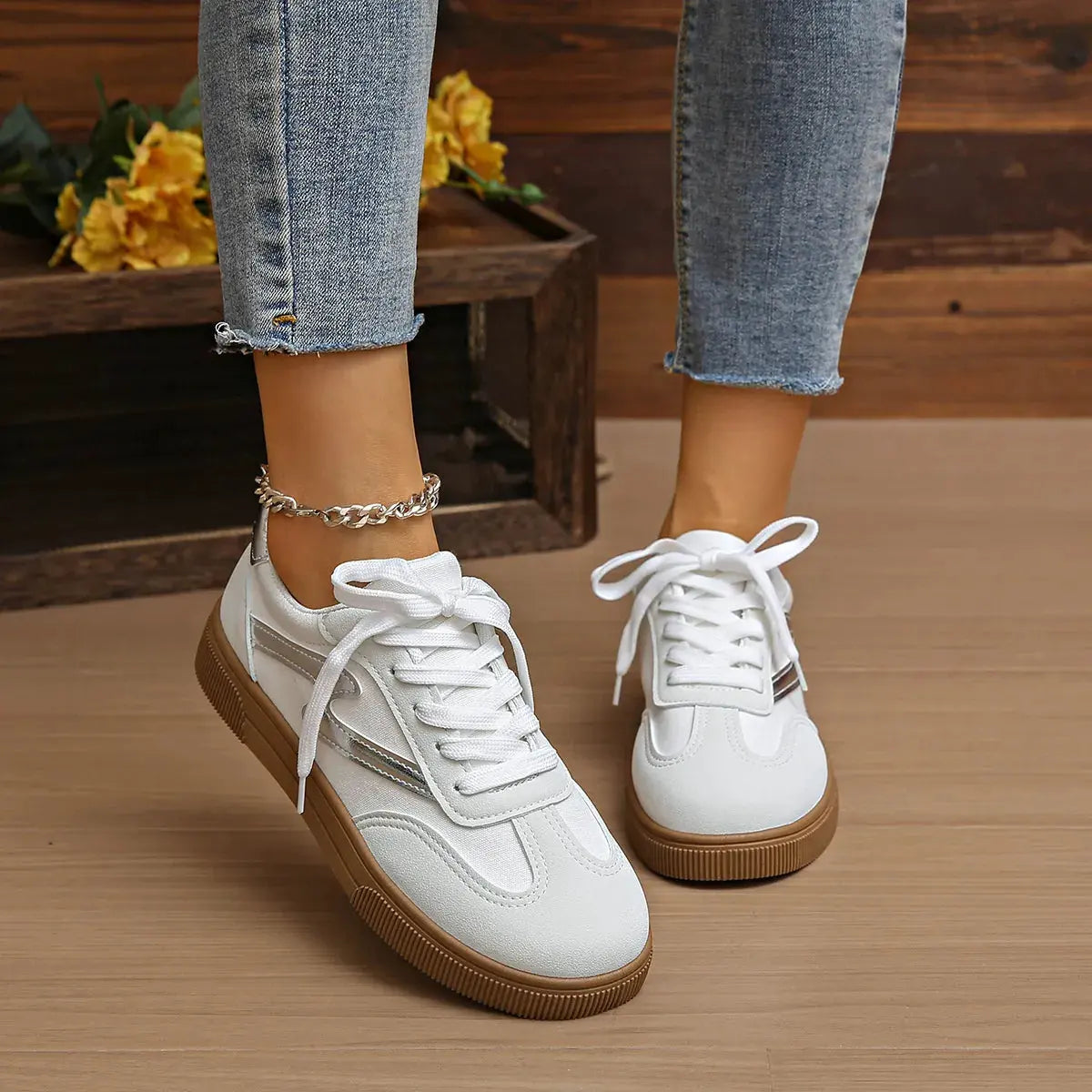 Round Toe Lace Up Sneakers by Partner Label