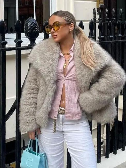 Winter Plush Coat Fashion Warm Thicken Fluffy Lapel Jacket Outwear Casual Long Sleeve Tops Womens Clothing by Maiden-Art