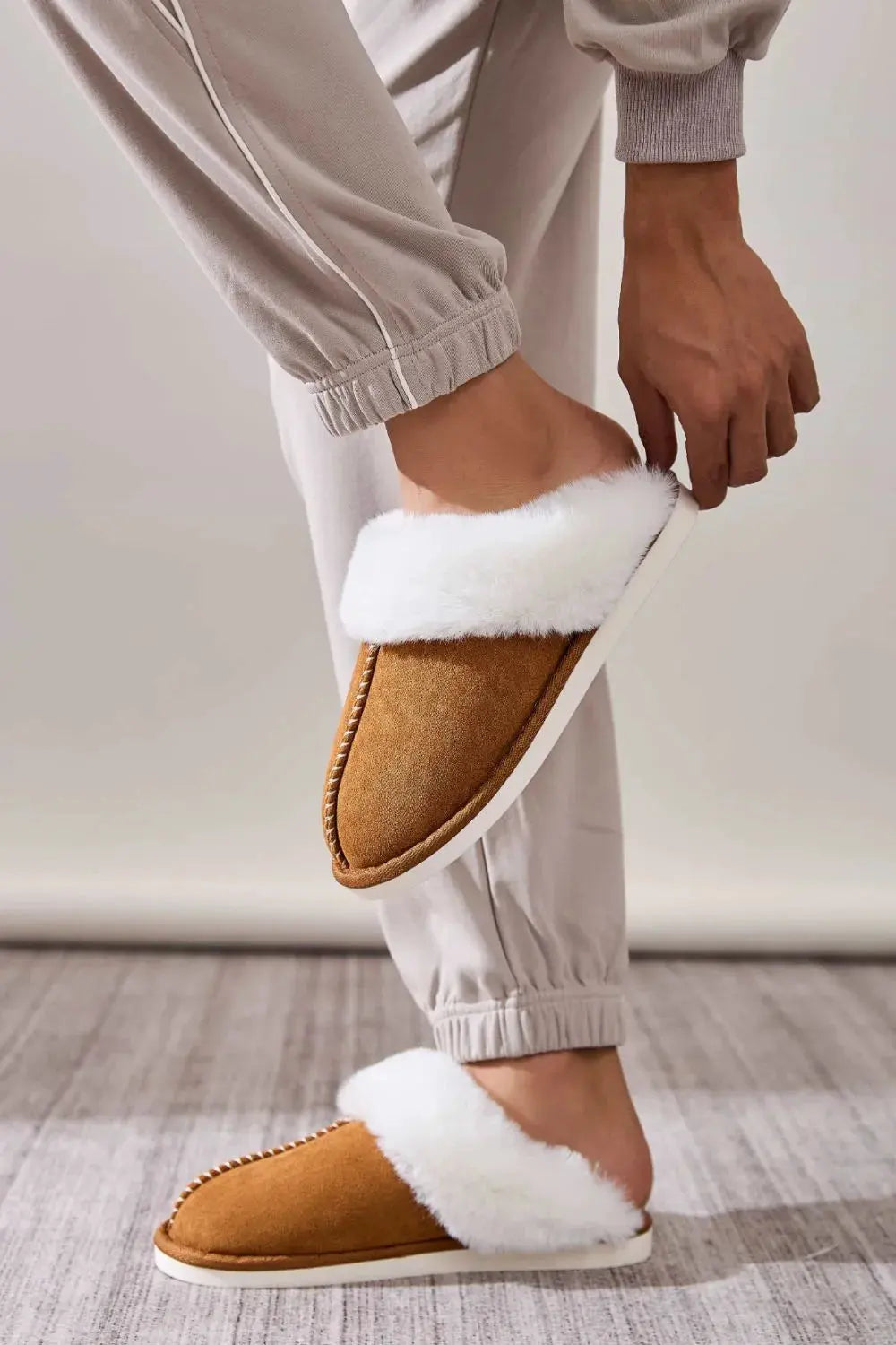 Faux Fur Round Toe Slippers by Partner Label