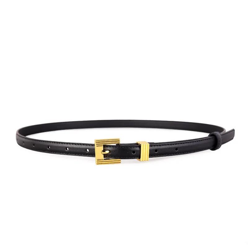 Skinny Leather Belt with Golden Buckle by Trendsi