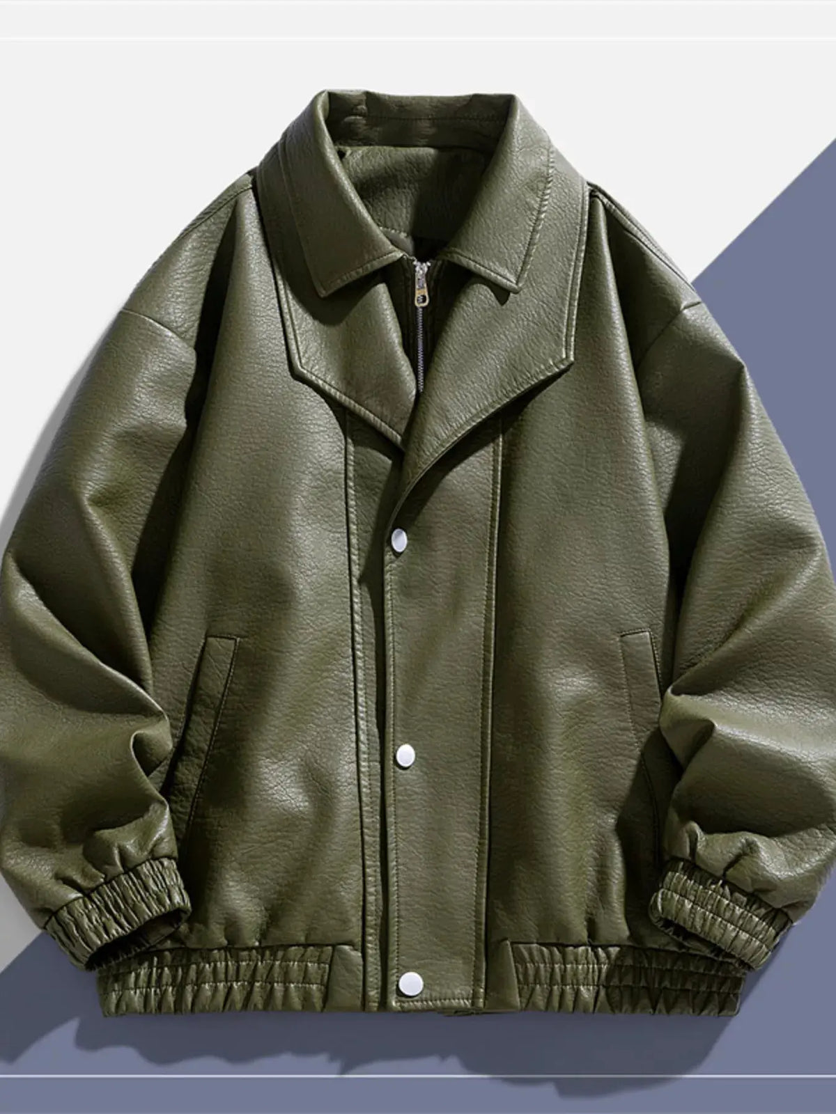 Men's Plus Size Faux Leather Bomber Jacket by Trendsi