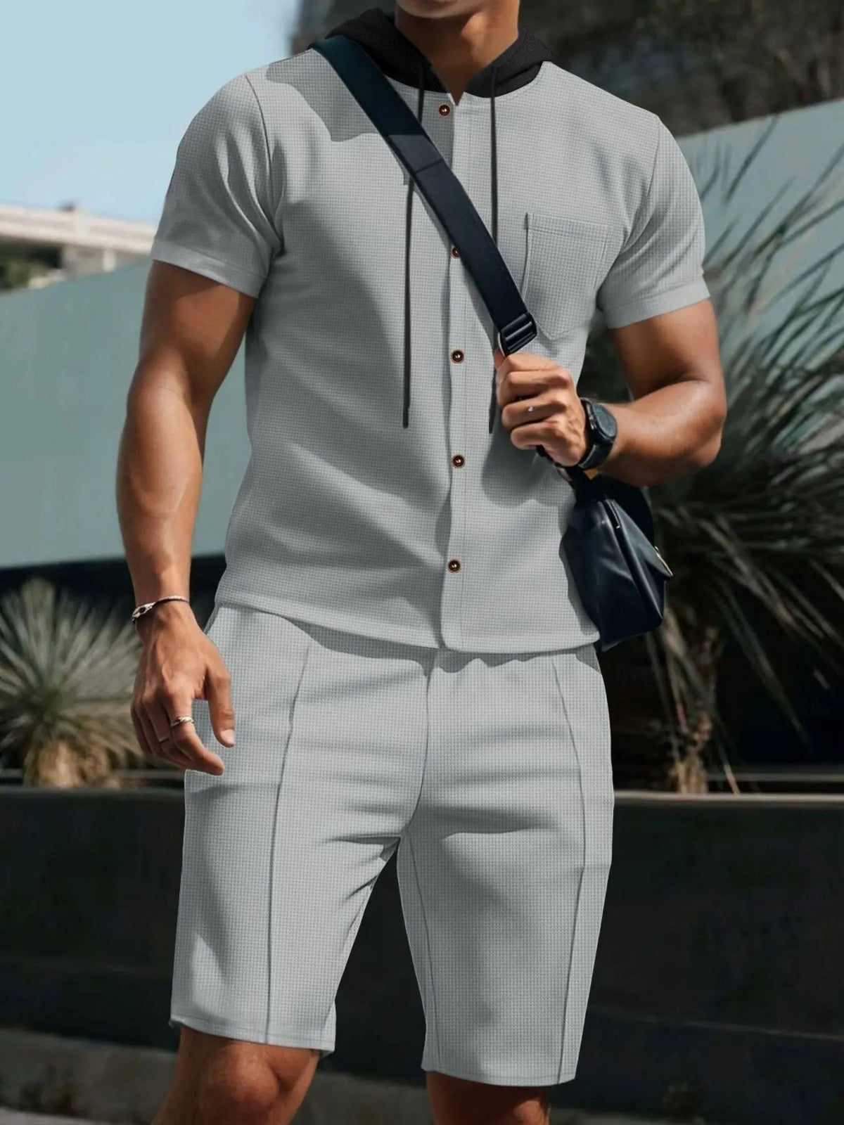 Men's Full Size Casual Hooded Top & Shorts Set Plus Size by Trendsi