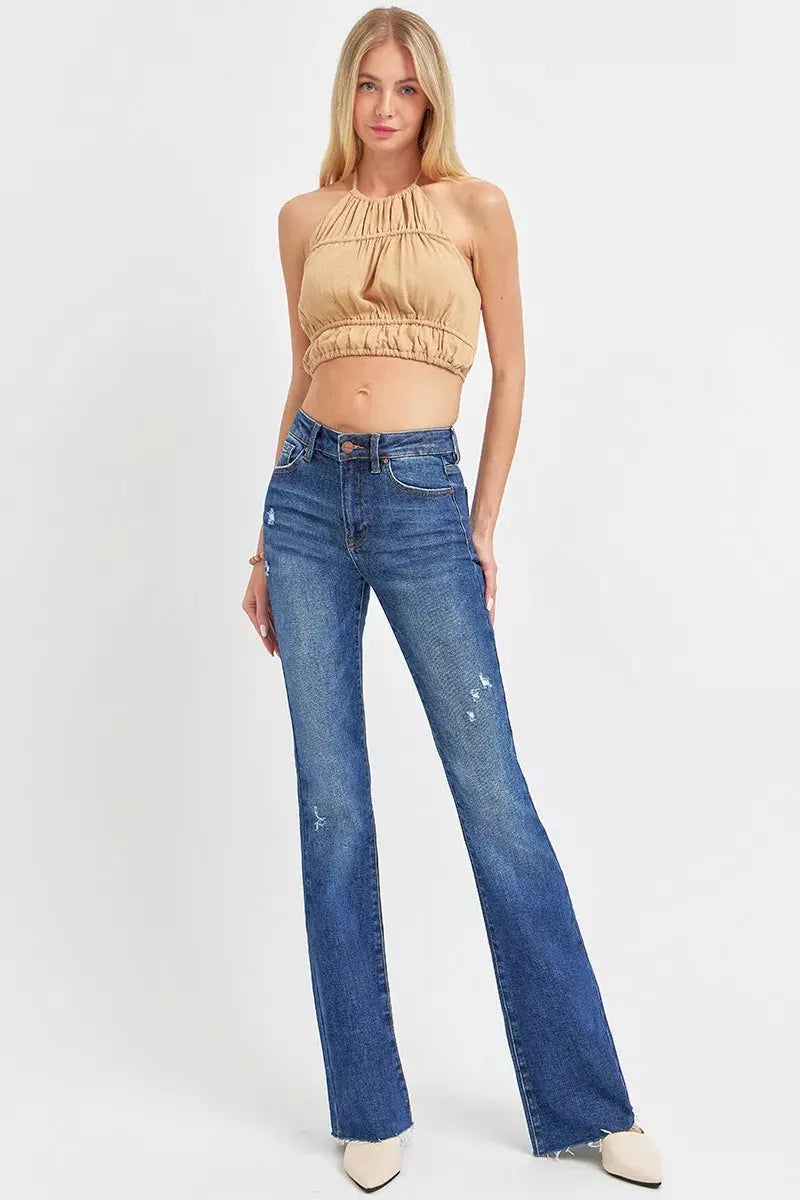 RISEN Full Size Distressed Mid Rise Flare Jeans Plus Size by RISEN