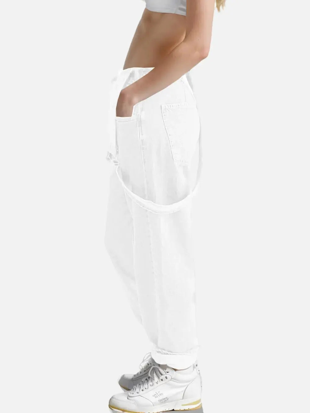 Square Neck Wide Strap Denim Overalls by Partner Labels