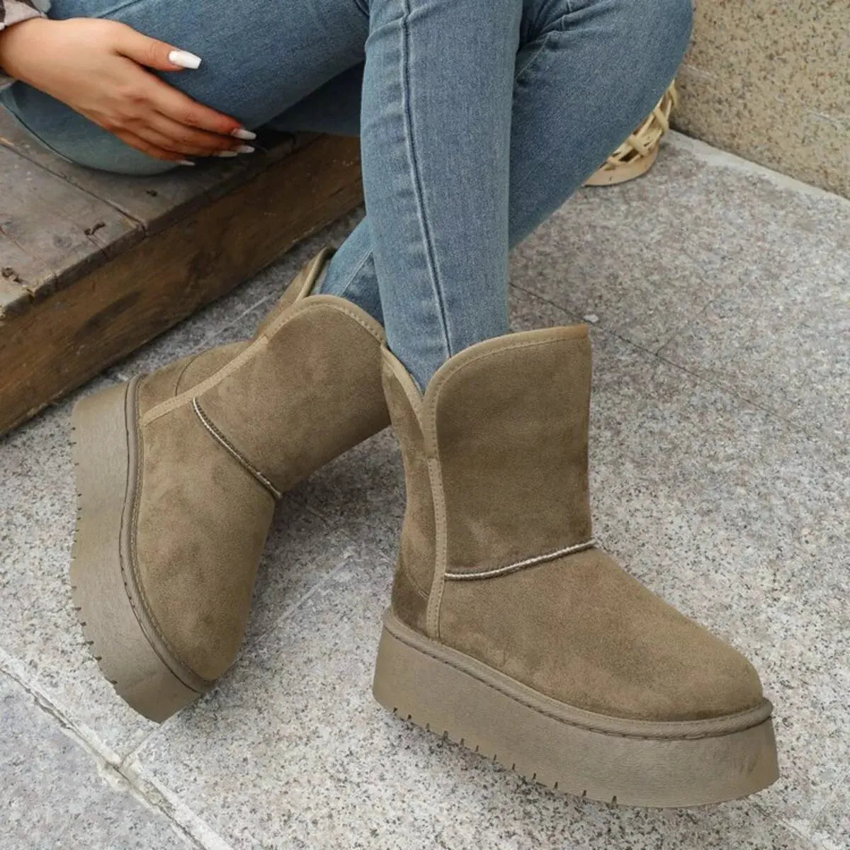 Round Toe Platform Boots by Partner Label