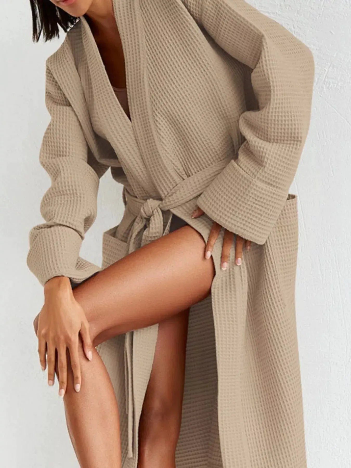 Waffle Knit Tie Waist Lounge Nightgown by Partner Label