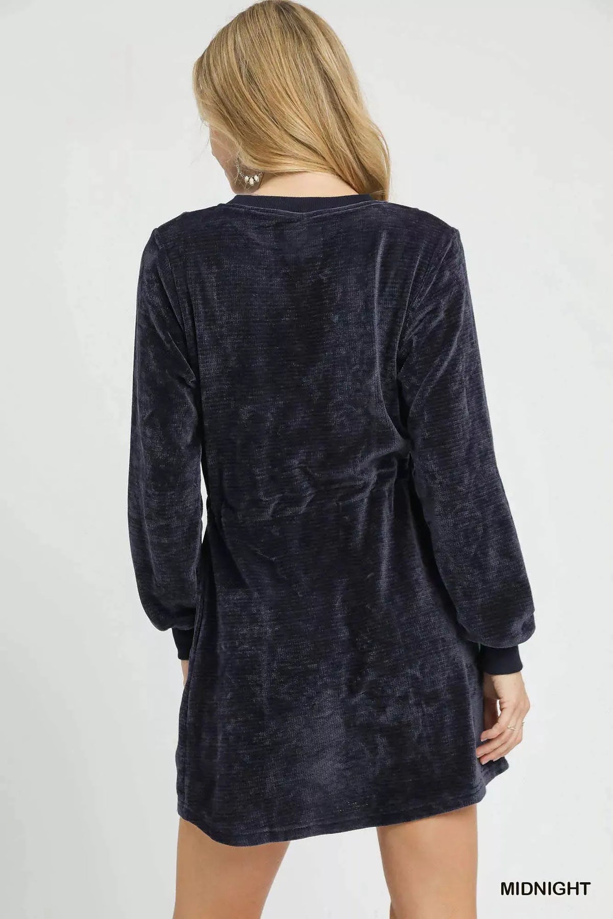 Umgee Velour Drawstring Mini Dress with Long Sleeves by Umgee