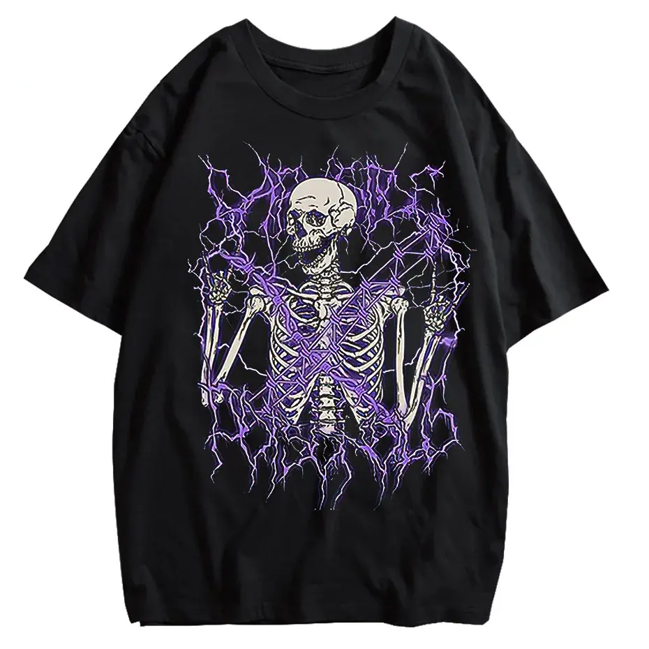 Angel Skull Graphic T-Shirt Plus Size Goth Streetwear Cotton Short Sleeve Unisex by Vimost Shop