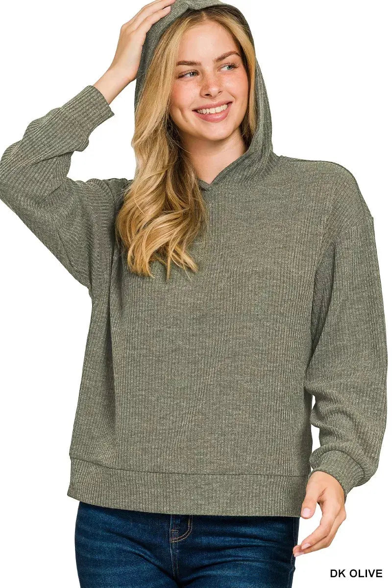Zenana Ribbed Long Sleeve Hoodie by Zenana