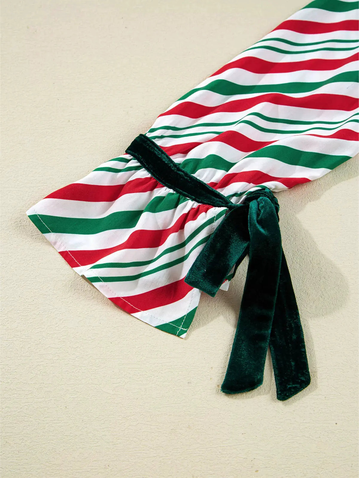Stripe Contrast Velvet Ribbon Knot Christmas 2pcs Pajama Set by Partner Label