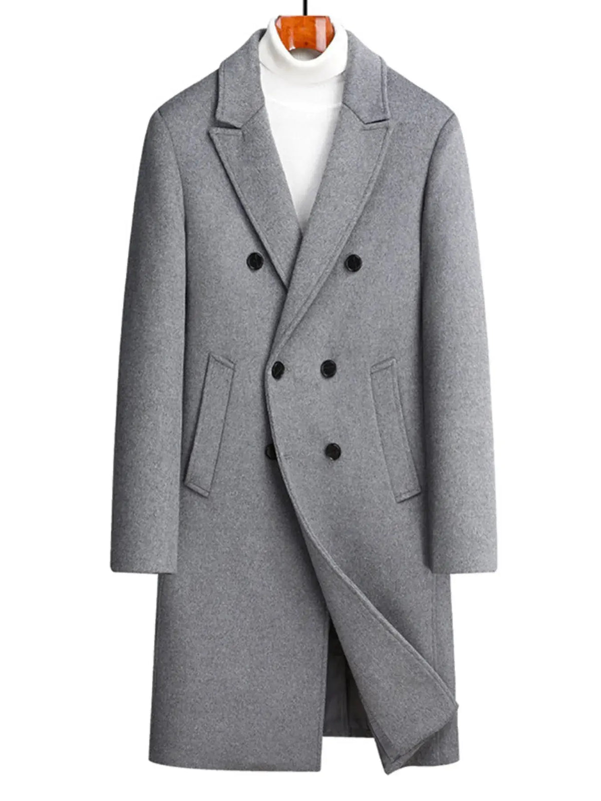 Men's Plus Size Double-Breasted Wool Overcoat by Partner Label