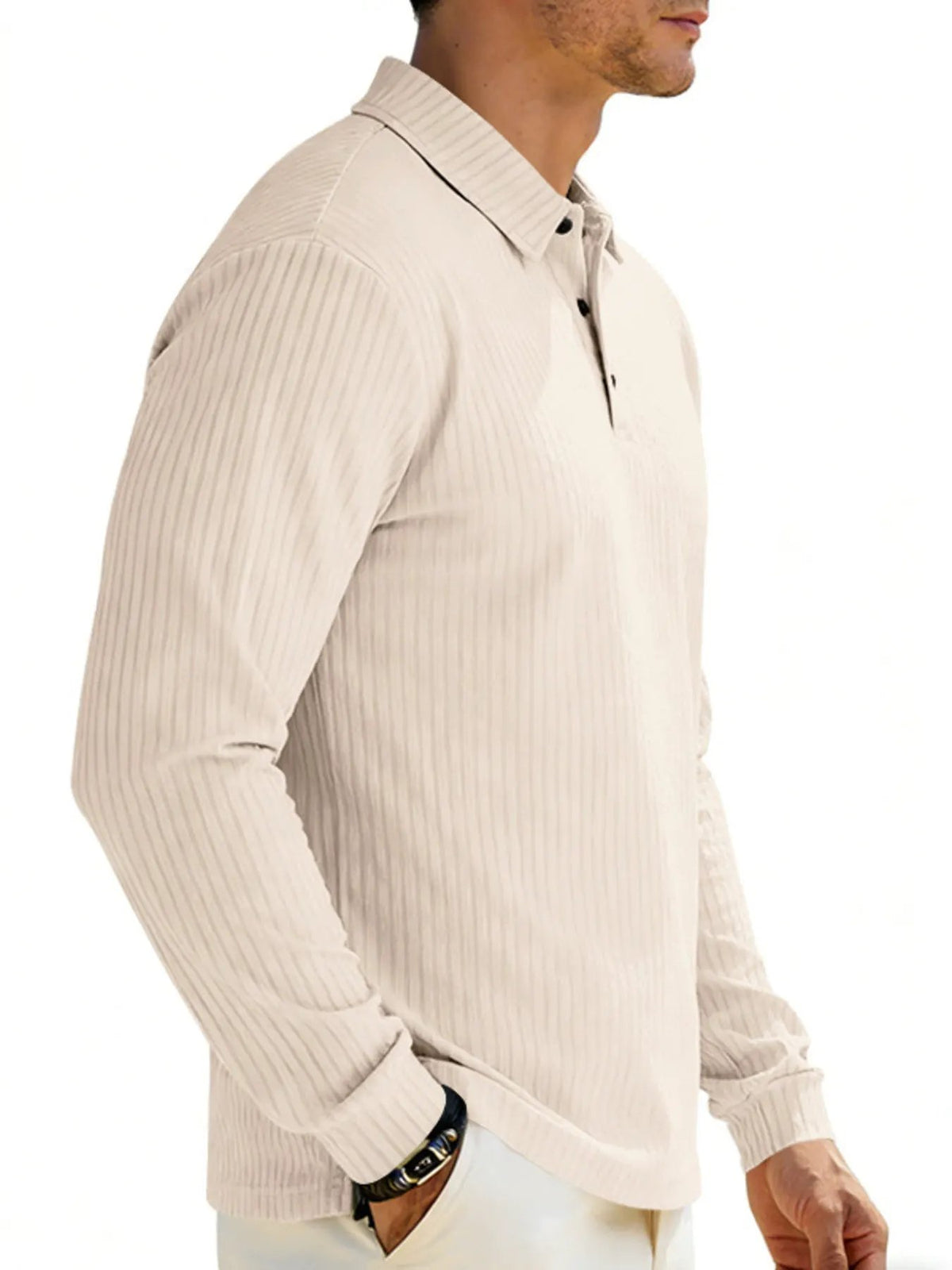 Men's Full Size Ribbed Long Sleeve Polo with Button Detail Plus Size by Trendsi