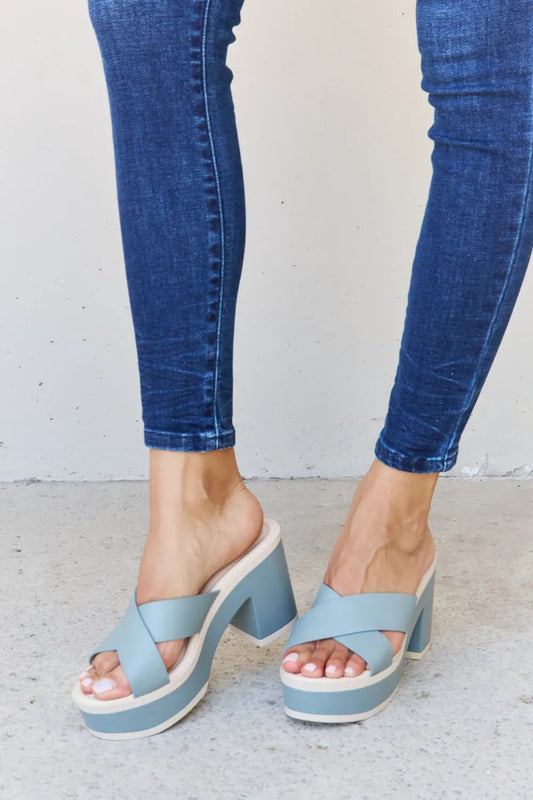 Weeboo Cherish The Moments Contrast Platform Sandals in Misty Blue by Weeboo