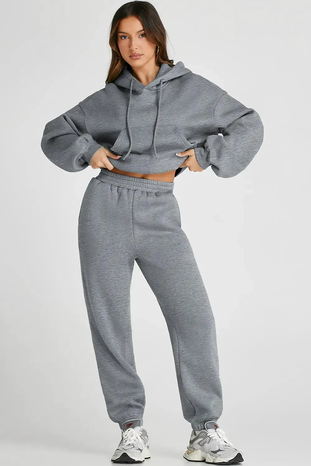 Dropped Shoulder Hooded Top and Pants Active Set by Partner Label