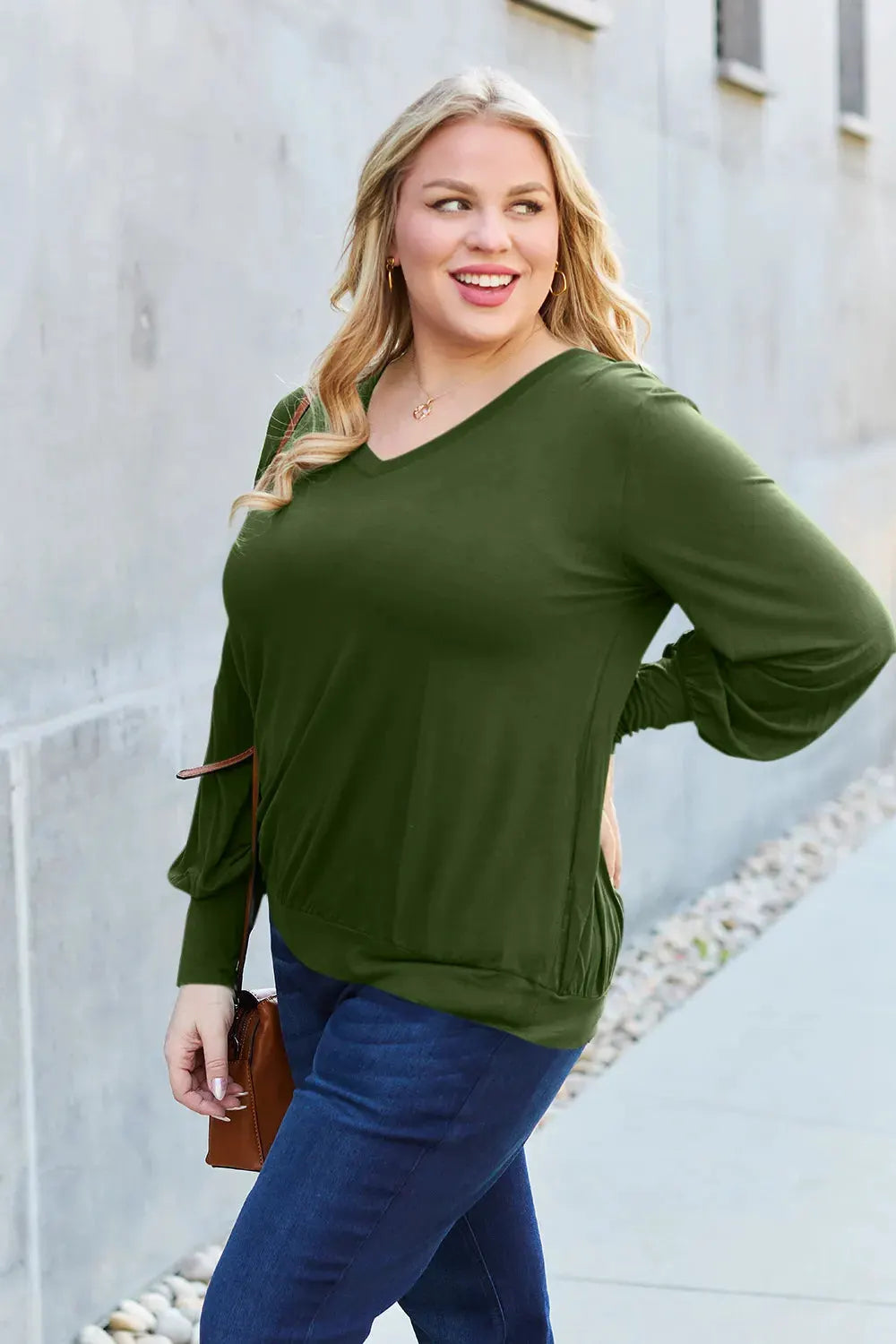 Basic Bae Full Size V-Neck Lantern Sleeve Top by Basic Bae