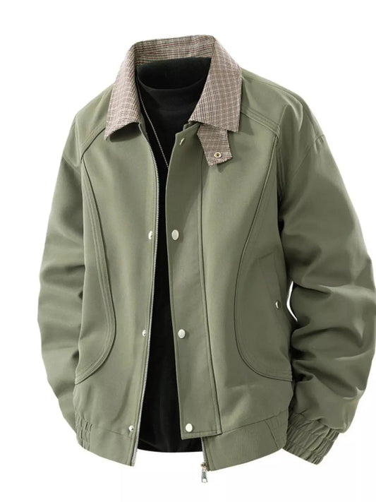 Men's Plus Size Casual Plaid Collar Zip Up Jacket by Partner Label