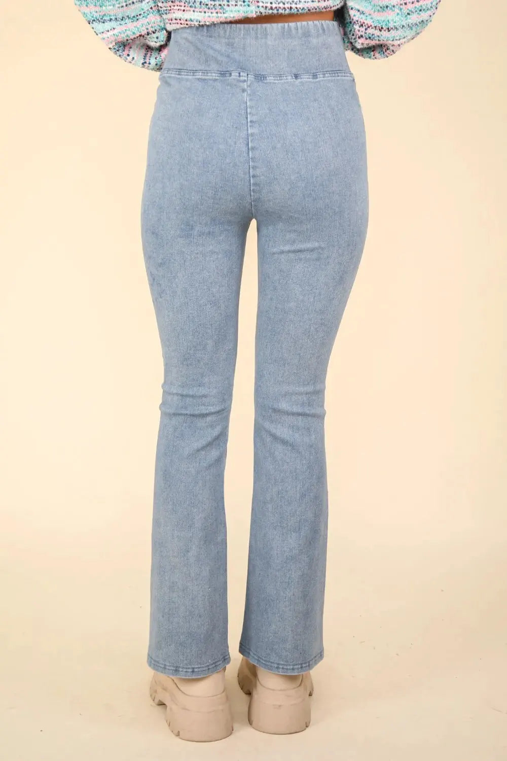 VERY J Washed Denim Stretchy Crossover Waist Leggings by Very J