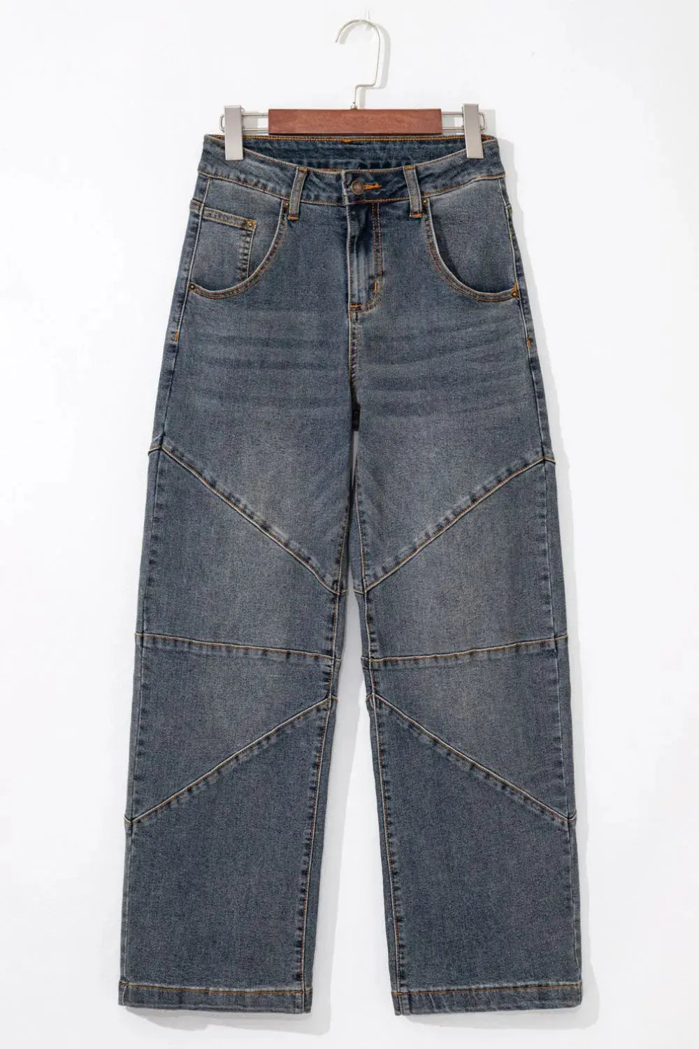Exposed Stitching Loose Straight High Waist Jeans by Partner Label