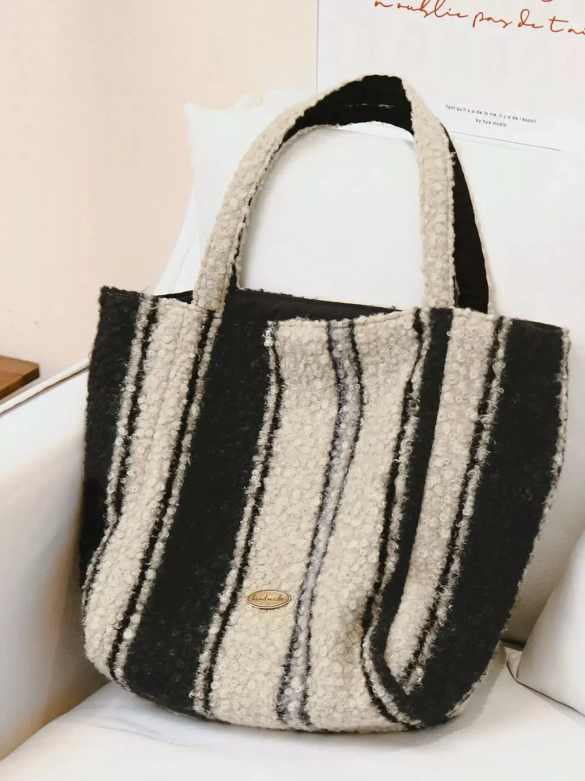 Reversible Striped Plush Tote Bag by Partner Label