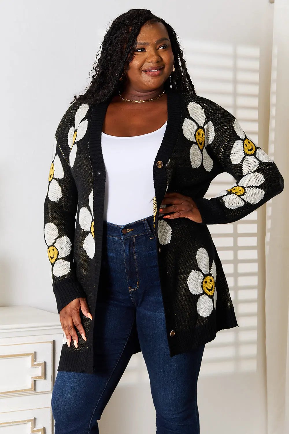 Perfee Floral Button Down Longline Cardigan by Perfee