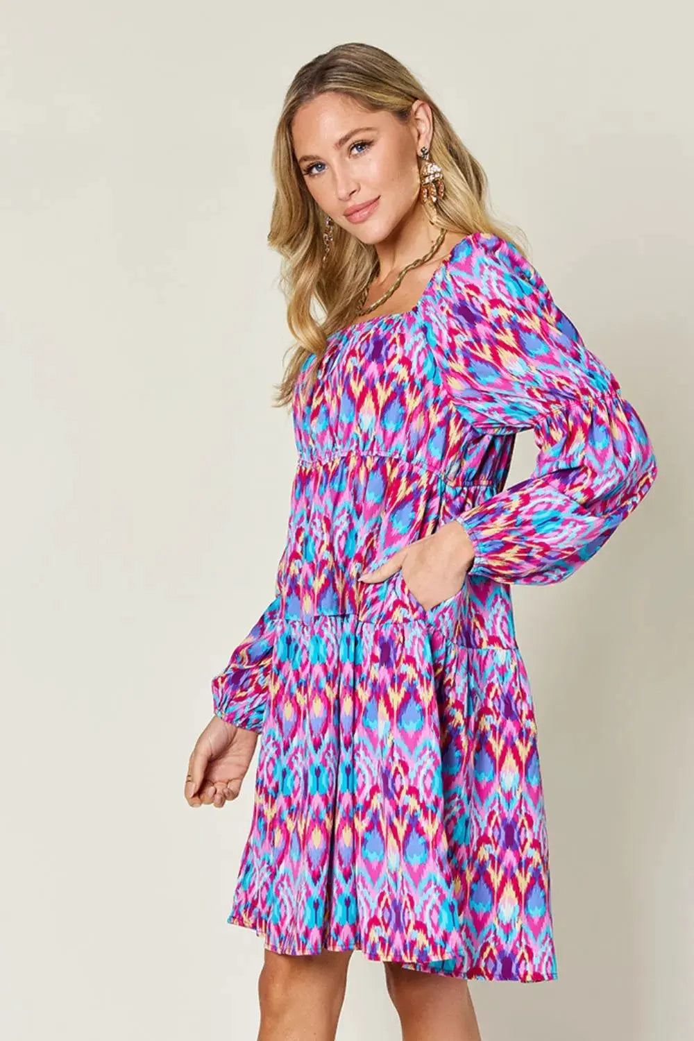 Double Take Full Size Printed Long Sleeve Dress by Double Take