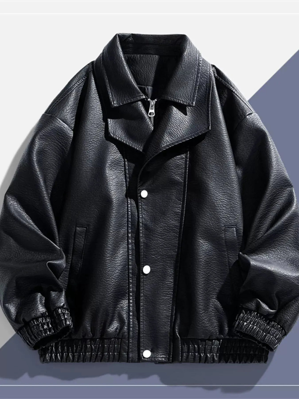 Men's Plus Size Faux Leather Bomber Jacket by Trendsi