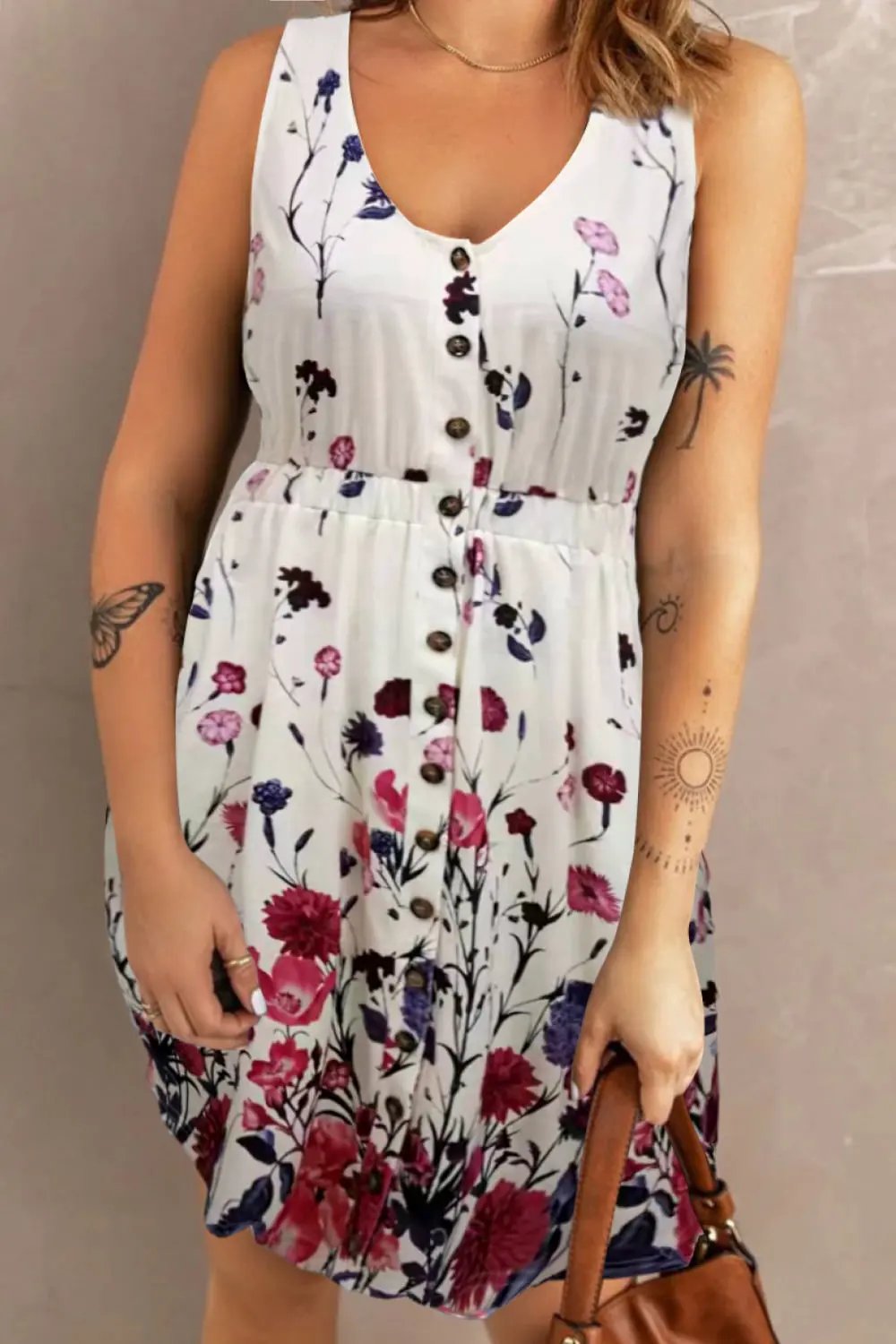 Double Take Scoop Neck Buttoned Sleeveless Magic Dress with Pockets by Double Take