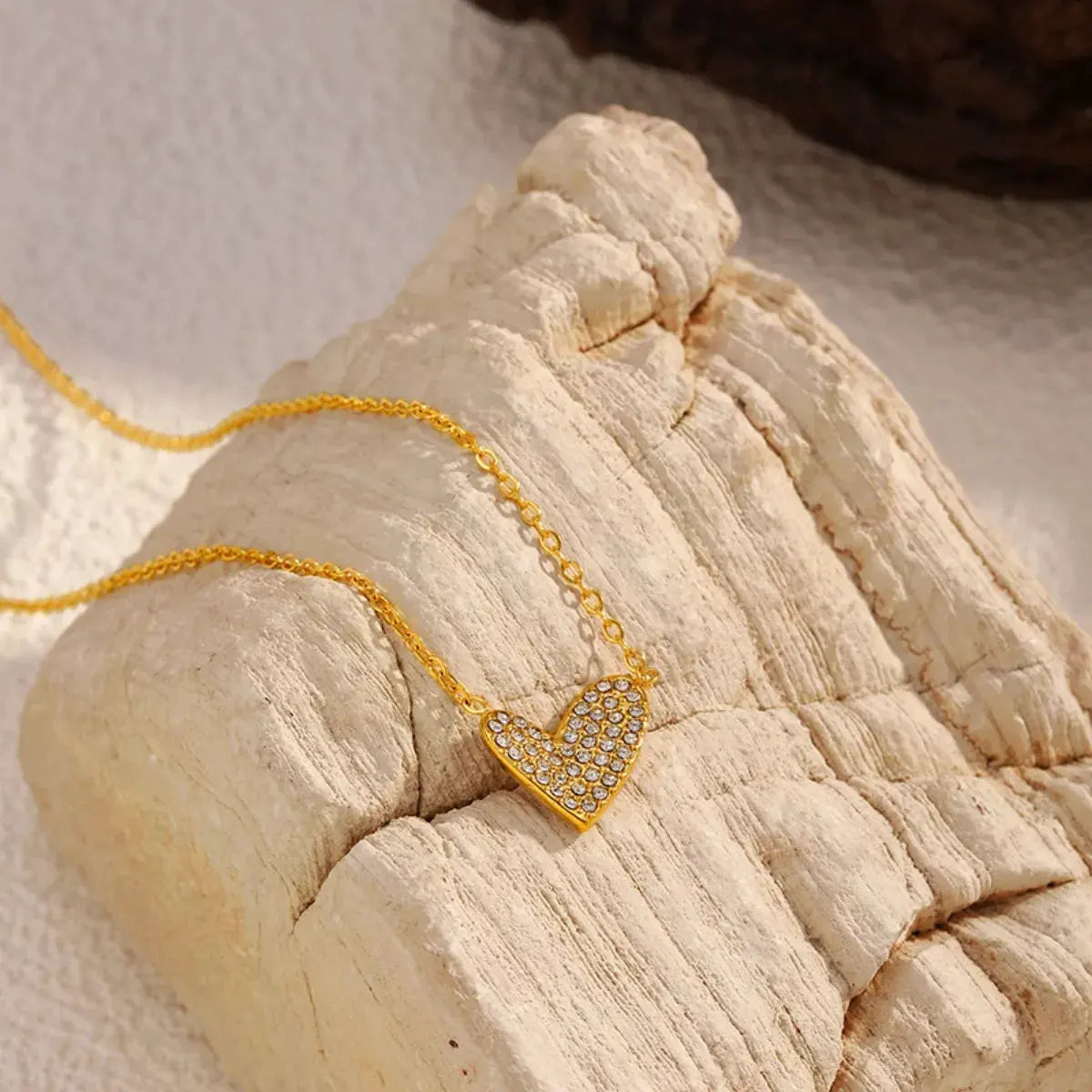18K Gold-Plated Rhinestone Heart Necklace by Partner Label