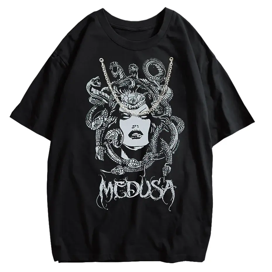 Gothic Dark Graphic T-Shirt Women Oversized Harajuku Punk Streetwear Tee by Vimost Shop