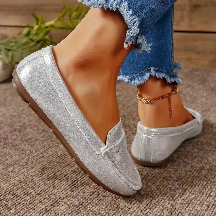 PU Leather Round Toe Flat Slip-Ons by Partner Label