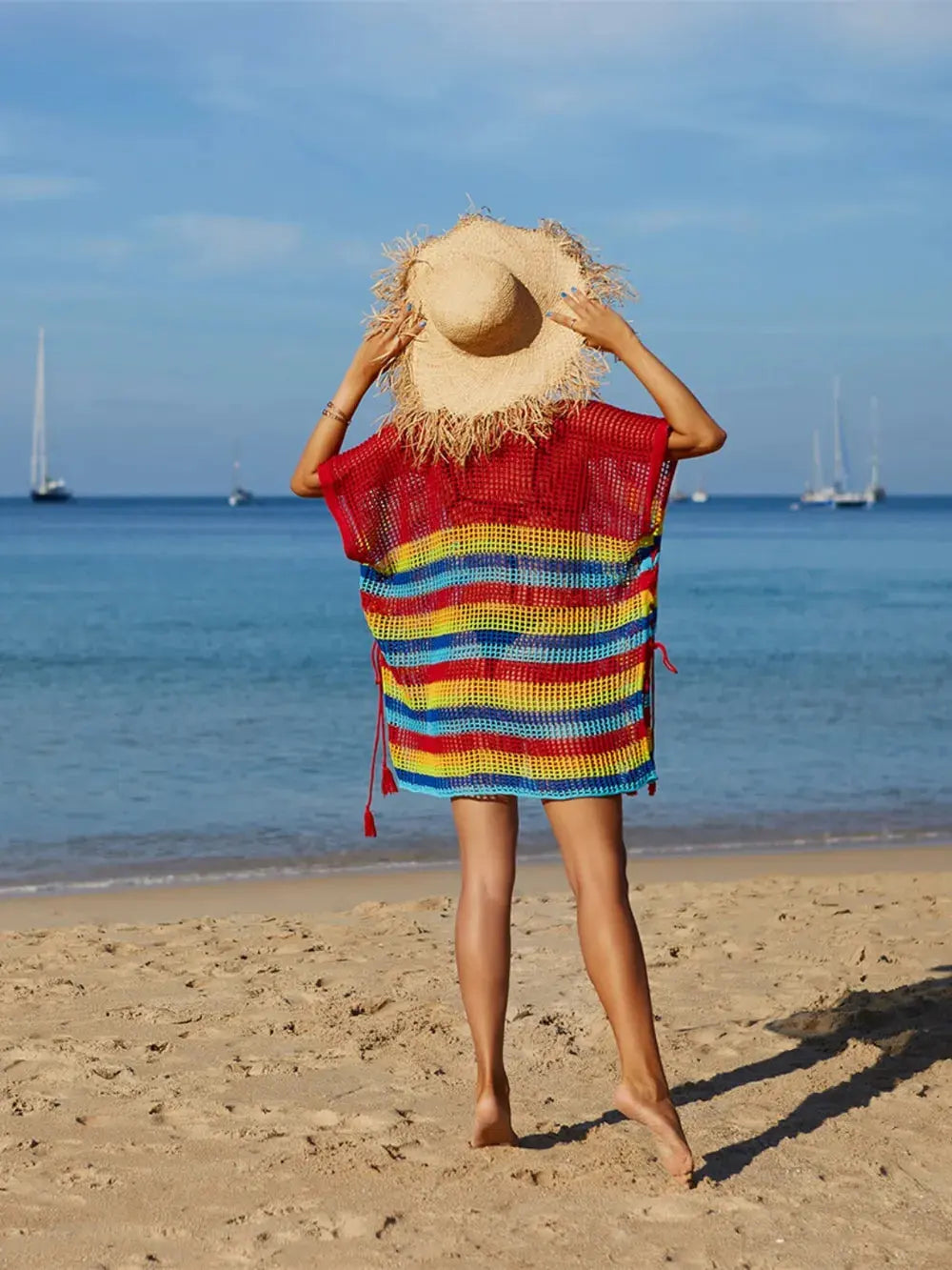Angel Wings Cutout Striped Cover-Up with Tassel by Partner Labels