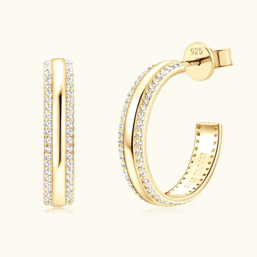 925 Sterling Silver Inlaid Moissanite C-Hoop Earrings by Partner Label
