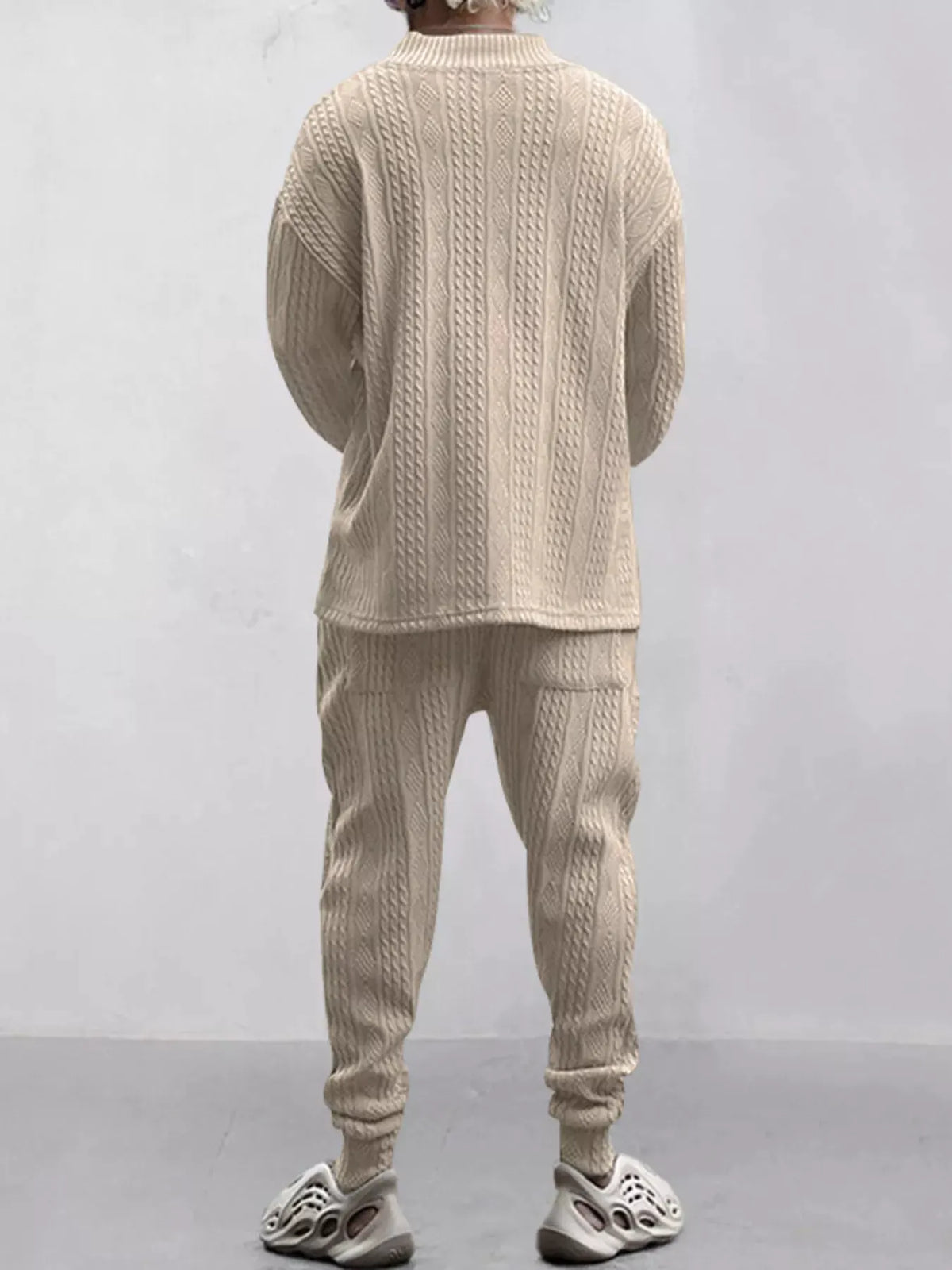 Men's Full Size Texture Knit Dropped Shoulder Top and Pants Set Plus Size by Trendsi