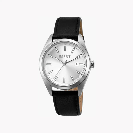 Esprit Men's Silver Dial Watch, Black Leather Band | ES1G304L0015 by ESPRIT