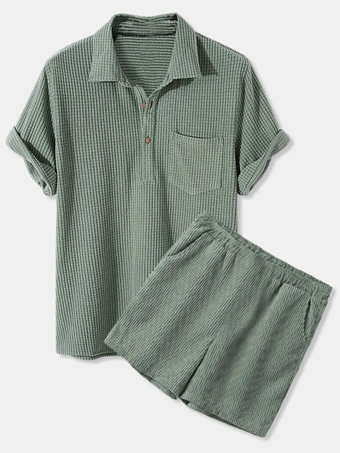 Men's Full Size Button Detail Short Sleeve Top and Shorts Set Plus Size by Trendsi