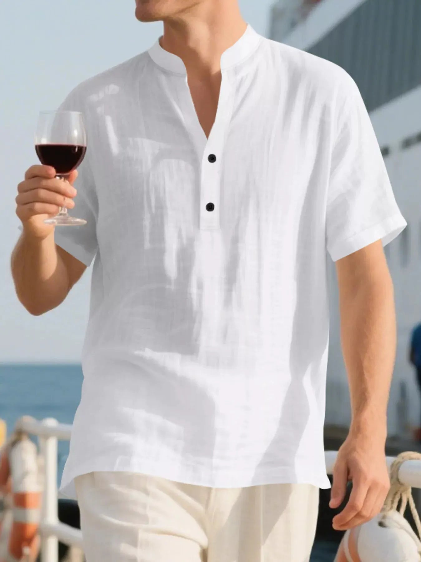 Men's Full Size Casual Linen Blend Short Sleeve Shirt Plus Size by Trendsi