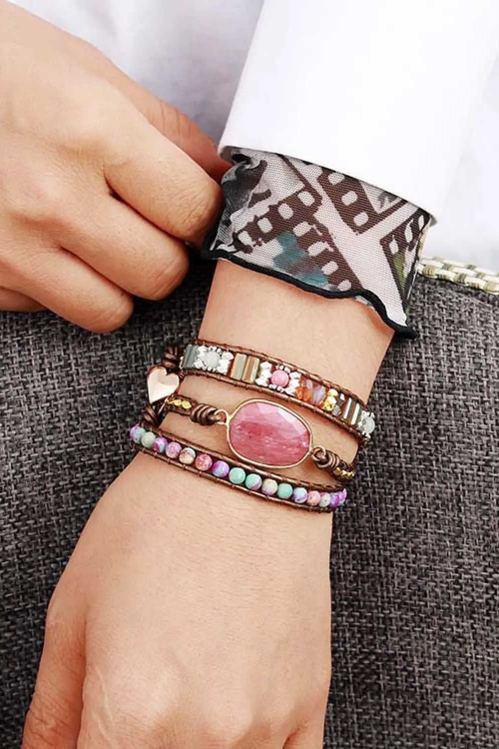 Handmade Crystal Beaded Natural Stone Bracelet by Partner Label