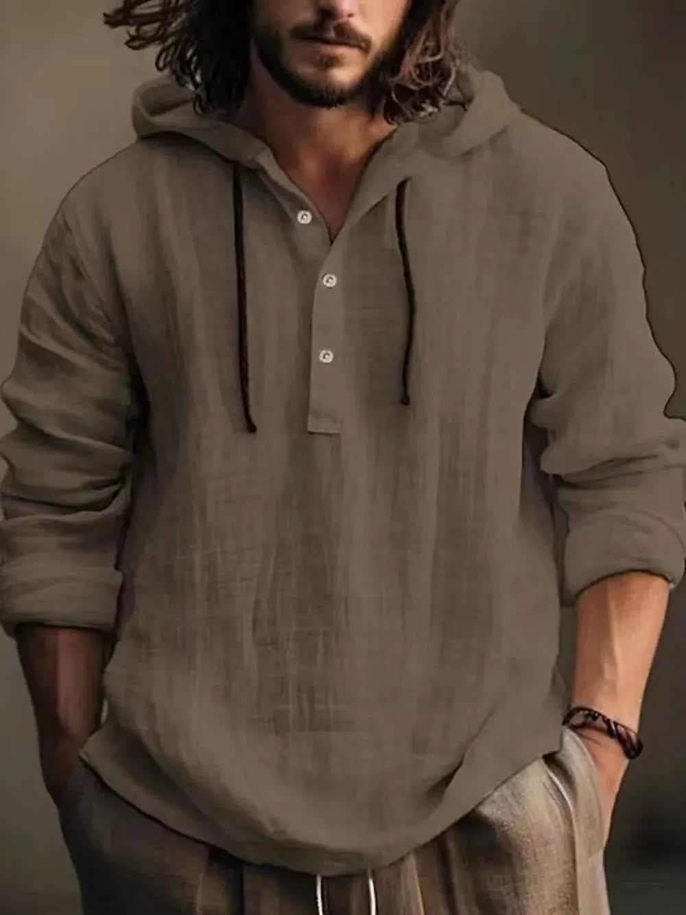 Men's Full Size Half Button Long Sleeve Hoodie by Trendsi