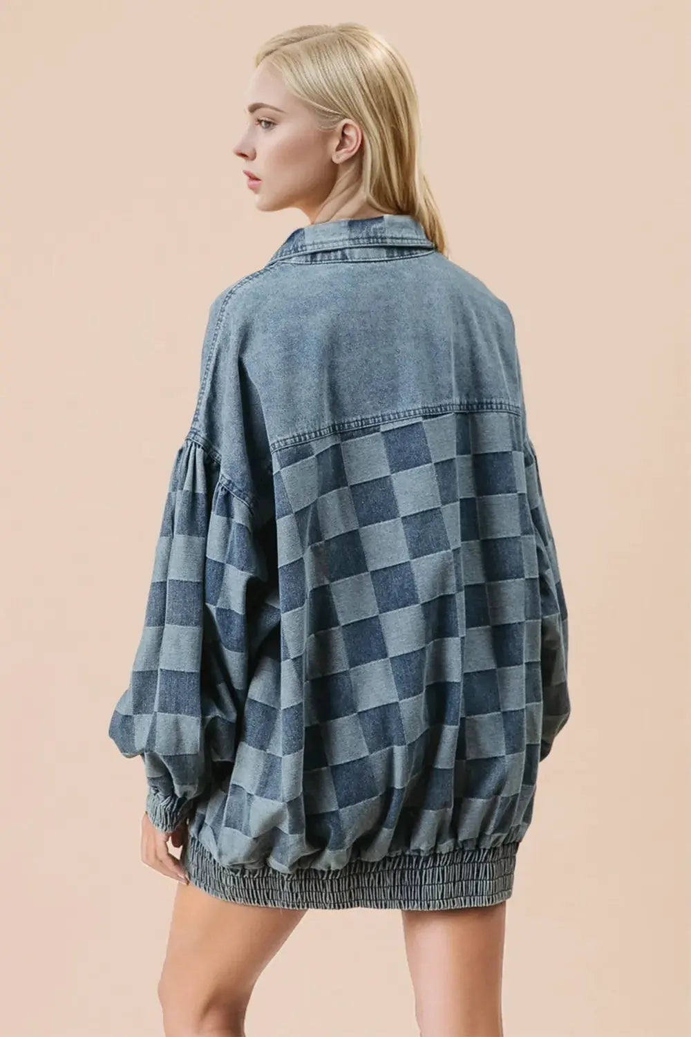 Double Take Checkered Button Up Denim Jacket by Double Take