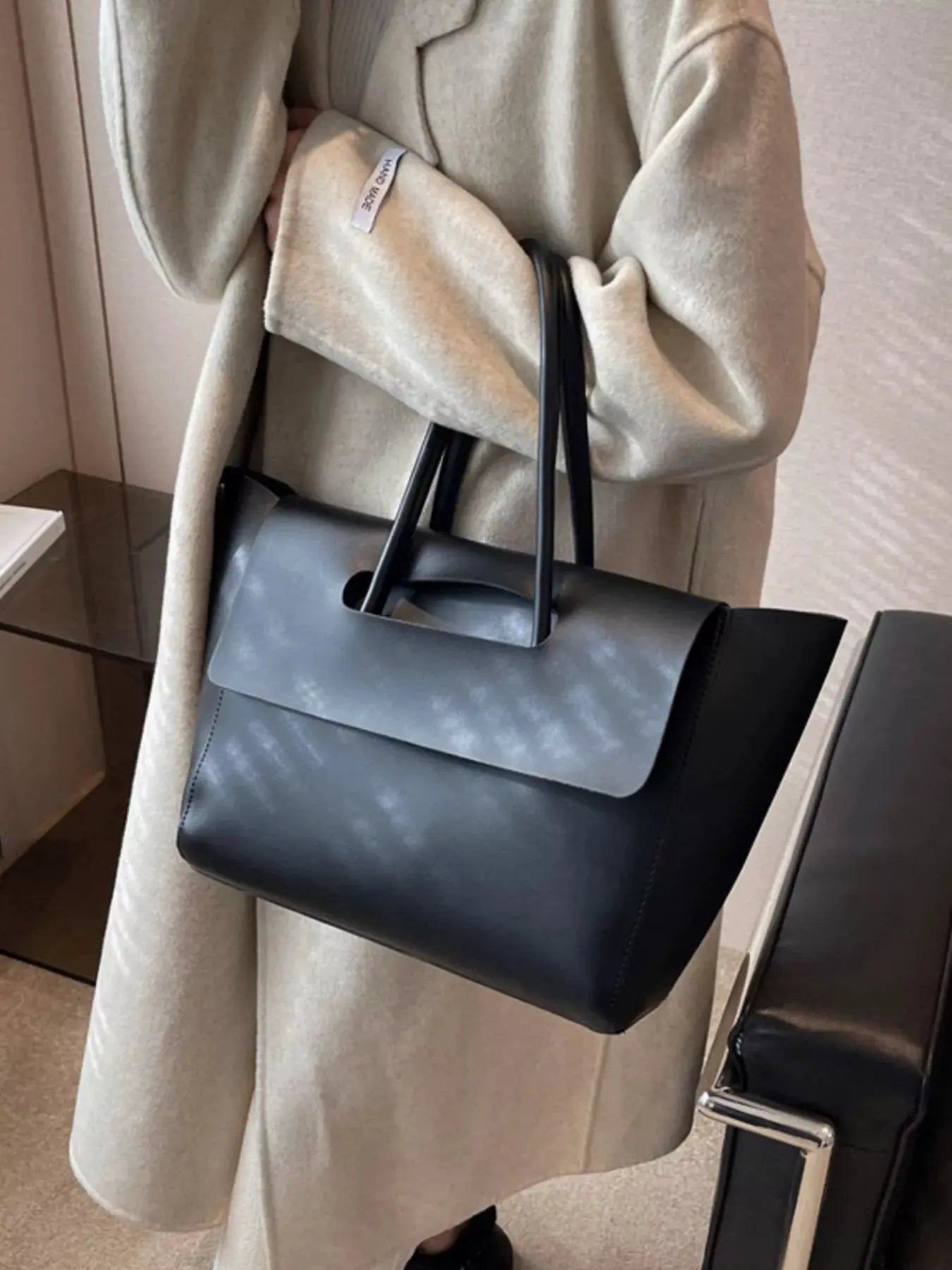 Solid Color Leather Handbag by Partner Label