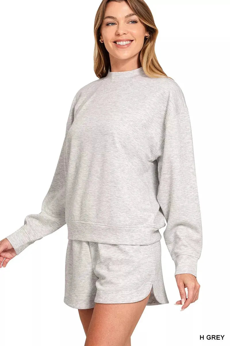 Zenana Scuba Long Sleeve Sweatshirt and Shorts Set by Zenana