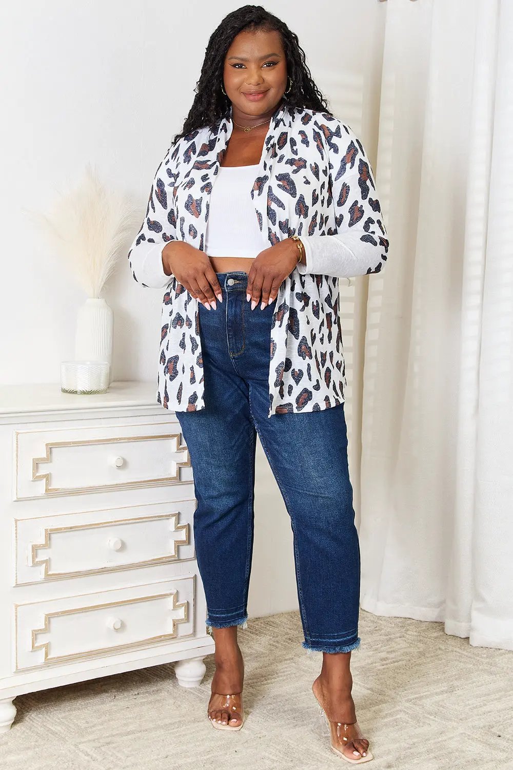 Double Take Leopard Long Sleeve Cardigan by Double Take