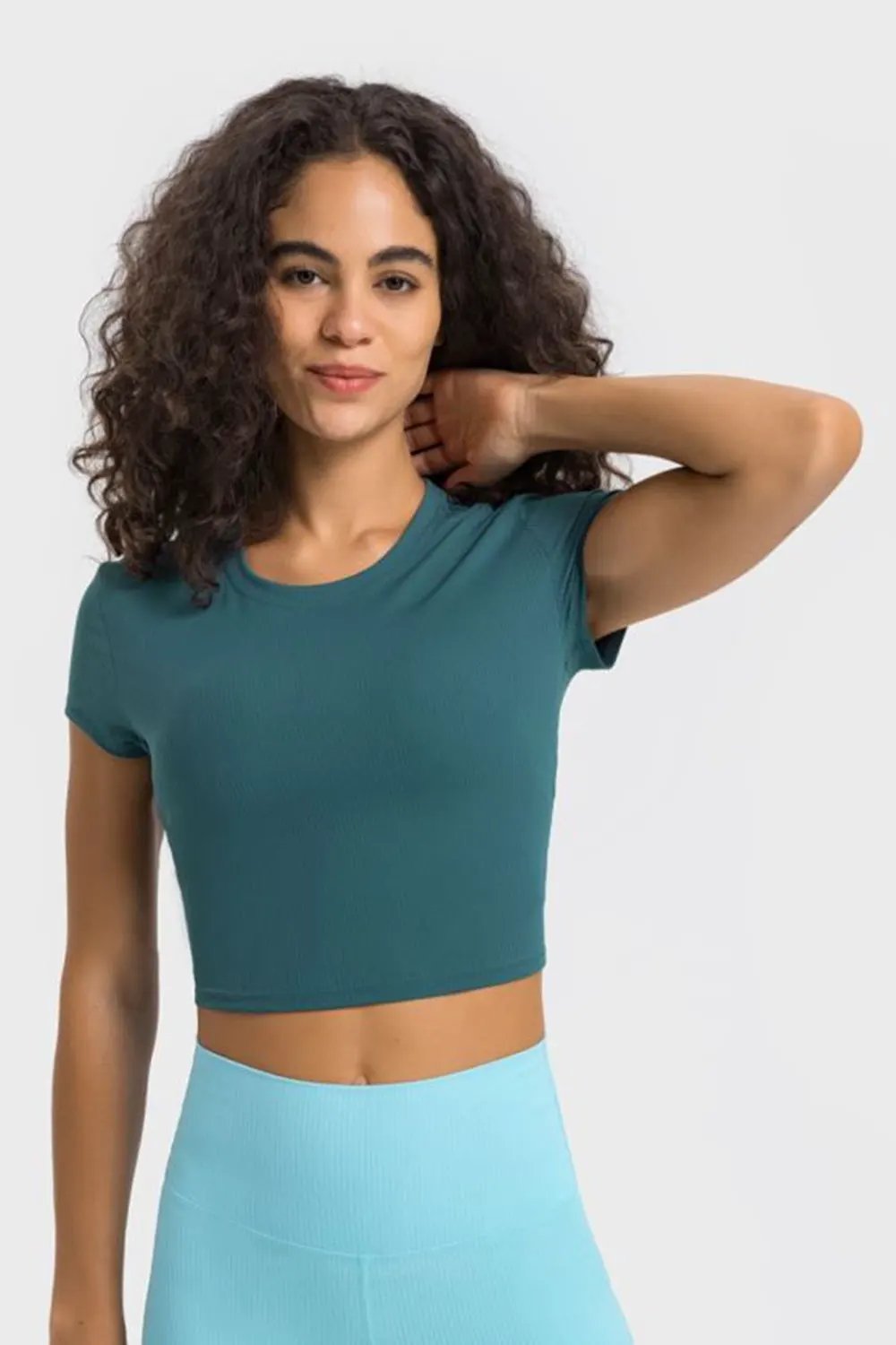 Millennia Round Neck Short Sleeve Cropped Sports T-Shirt by Millennia