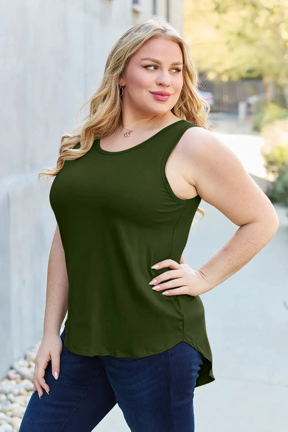 Basic Bae Full Size Round Neck Curved Hem Tank by Basic Bae
