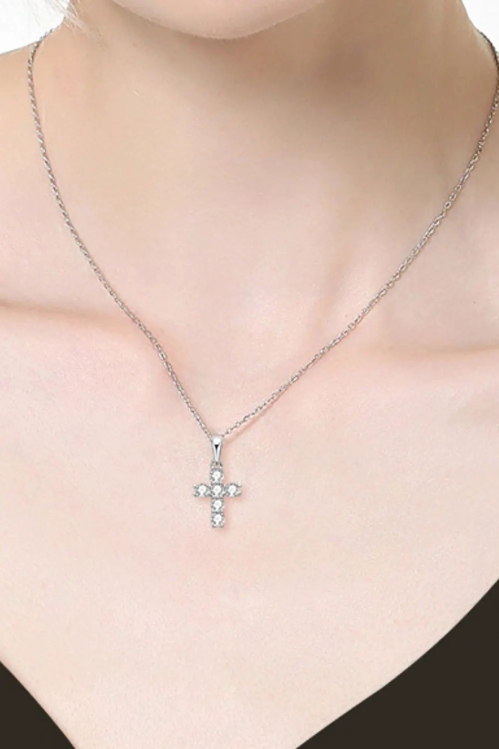 925 Sterling Silver Cross Moissanite Pendant Necklace by Partner Label