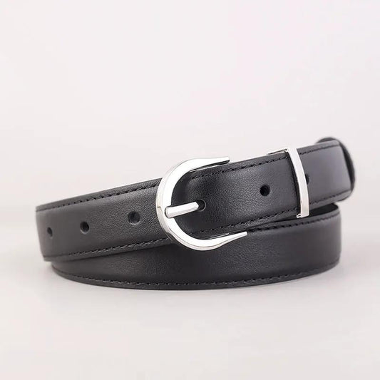 Silver Buckle Leather Belt by Trendsi