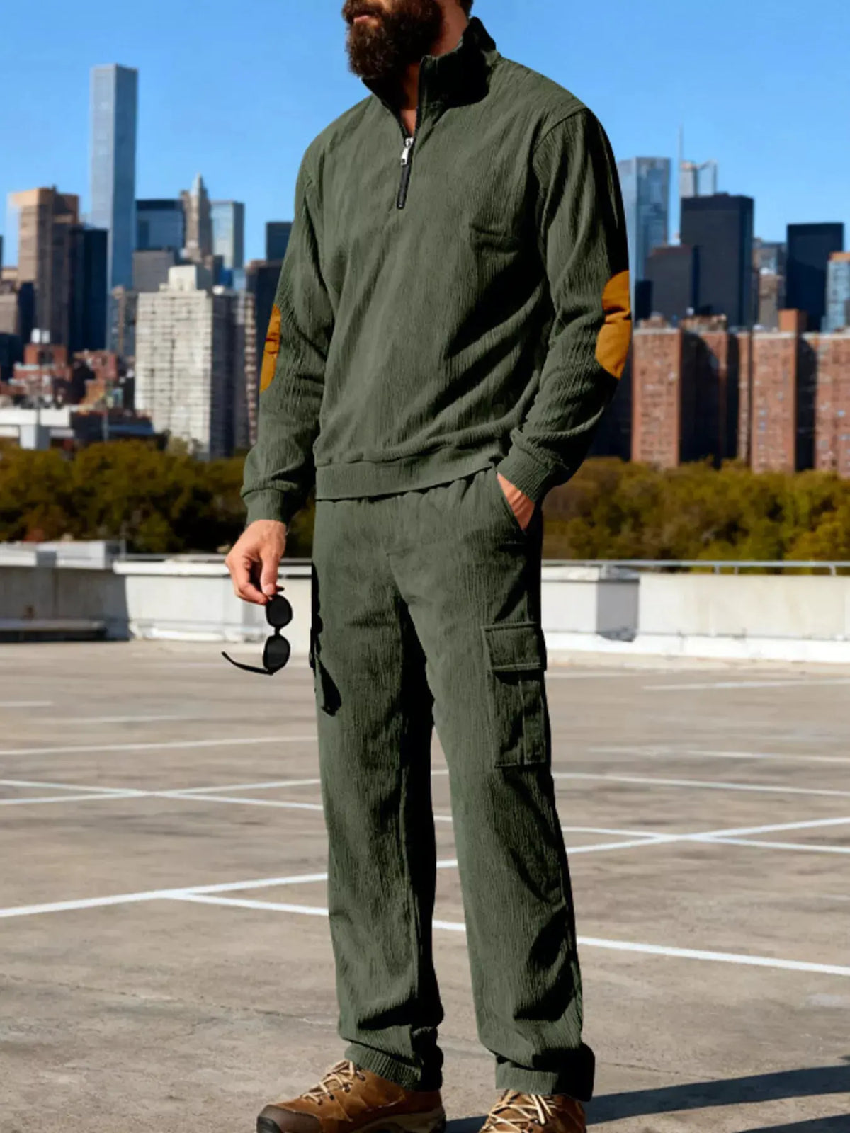 Men's Full Size Casual Long Sleeve Top & Pants Set Plus Size by Partner Label