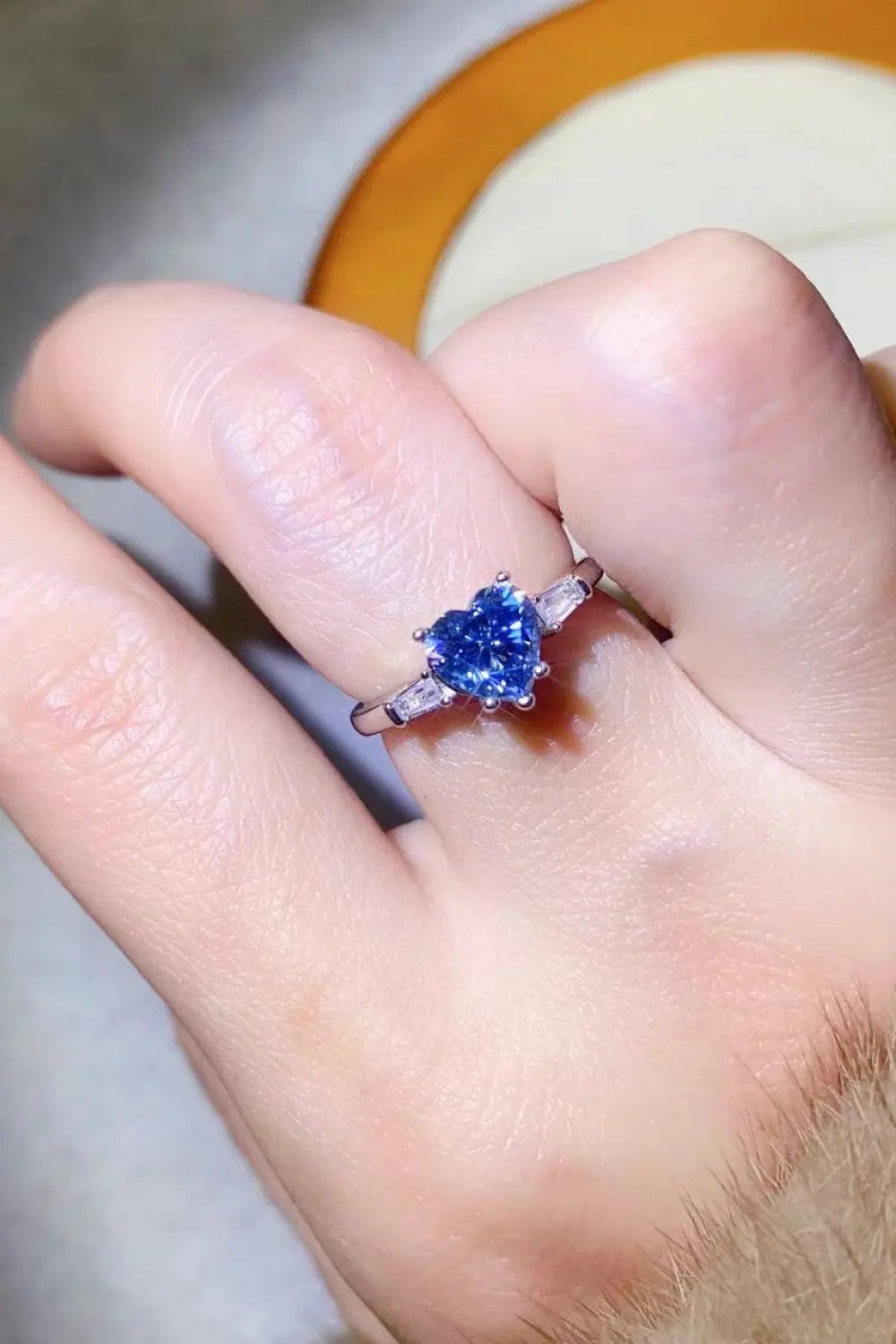 1 Carat Moissanite Heart-Shaped Platinum-Plated Ring in Blue by Partner Label