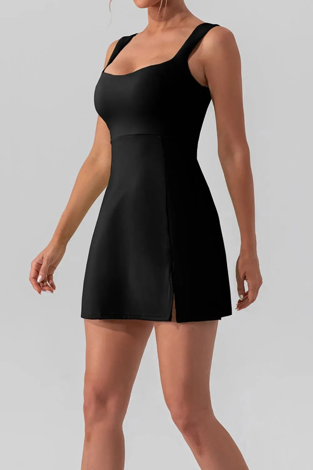 Square Neck Sleeveless Slit Mini Active Dress by Partner Label