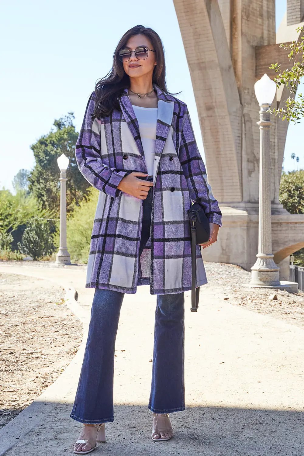 Double Take Full Size Plaid Button Up Lapel Collar Coat by Double Take